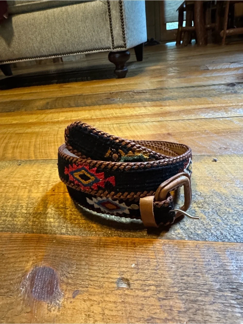 Handcrafted woven belt with leather buckle and trim Made in Guatemala Size 38 - Picture 11 of 11